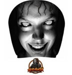 Headrest cover design - pale face grinning with teeth showing