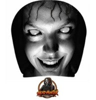 Headrest cover design - pale face grinning with teeth showing